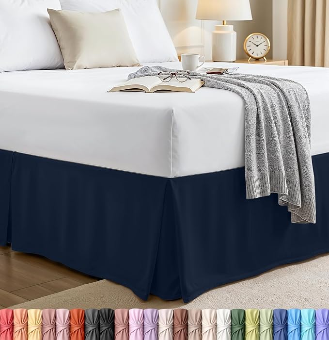 Full Bed Skirt, Hides Under-Bed Storage 16 Inch Drop, Pleated, White | Easy Fit Design, Shrinkage & Fade Resistant, Hotel Style, Microfiber Durable Fabric, Machine Washable