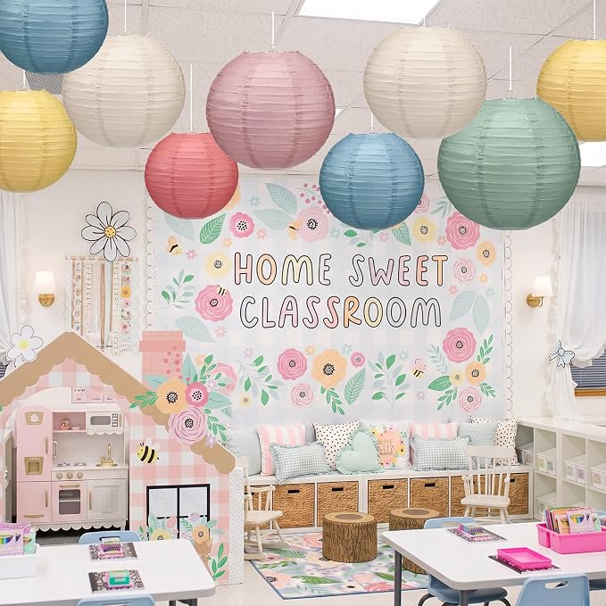 12 Pcs 10 Inch Hanging Paper Lanterns Party Decorations Pastel Spring Classroom Decor for Birthday Back to School Party Decoration for Classrooms Wedding Birthday Ceilings