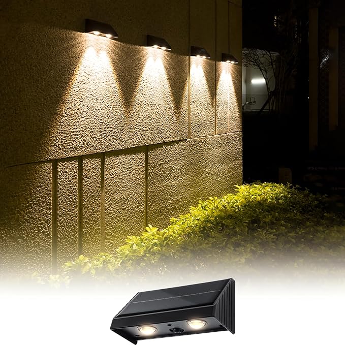 Solar Wall Lights Outdoor 3000K Warm White Downlights Waterproof LED Dusk to Dawn Solar Lights for House Number, Patio, Porch, Address Sign(1Pack, Downlight)