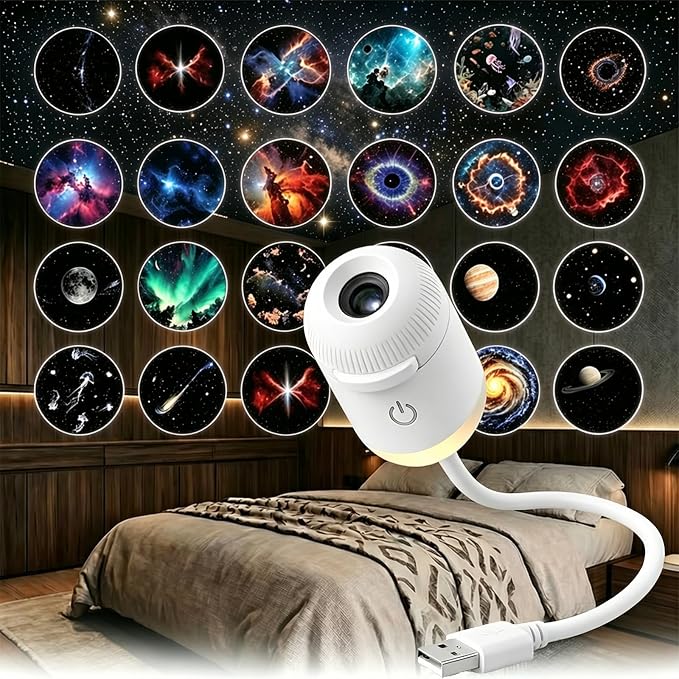 2-in-1 Galaxy Ocean HD Smart Dynamic 5D Holographic Night Light Projector | Plug and Play, USB Portable, Adjustable Brightness, 360° Rotating Design, Star Starry Sky Mini Projector for Bedroom Ceiling