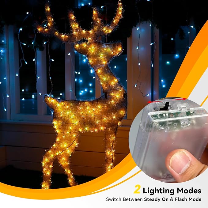 LitHome 4 Pack Orange Fairy Lights Battery Operated, Each 20 FT 60 LED | Halloween Twinkle Lights Battery Operated 2 Modes, Waterproof Fairy String Light for Party Wreath Garland Table Decor