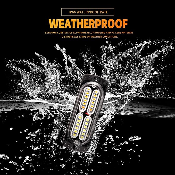 4-pcs Sync Feature LED Emergency Strobe Lights Ultra Slim Grille Surface Mount Flashing Warning Hazard Light Bar w/Controller for Construction, Trucks, Vehicles, Car (Amber/White)