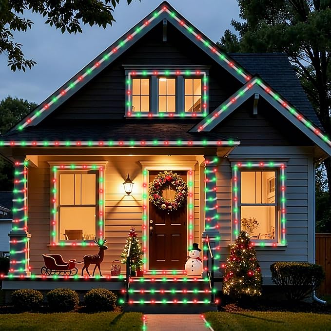 YEGUO Solar Rope Light Outdoor Waterproof, 66ft 200 LED Red and Green String Lights, 8 Modes Tube Christmas Lights in Clear Thin Tube