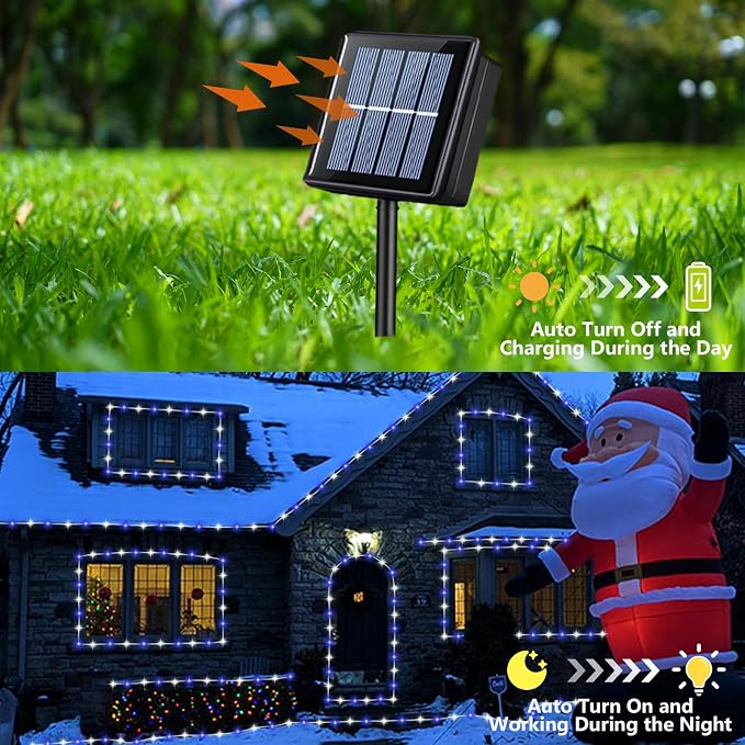 YEGUO Solar Christmas Lights Outdoor Waterproof, 2 Packs Each 33ft 100 LED Rope Lights, 8 Modes Fairy String Lights in Clear Thin Tube for Camping Fence Patio Garden Trampoline Deck(Blue and White)