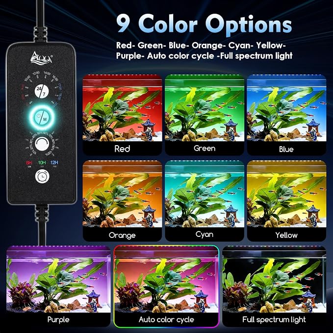 AQQA LED Aquarium Light, 24/7 Mode High Lumen Full Spectrum Fish Tank Light | DIY Mode, Adjustable Timer/Brightness, Extendable Bracket, Memory Function, IP68 Waterproof, Fits for 48–55 Inch Tanks