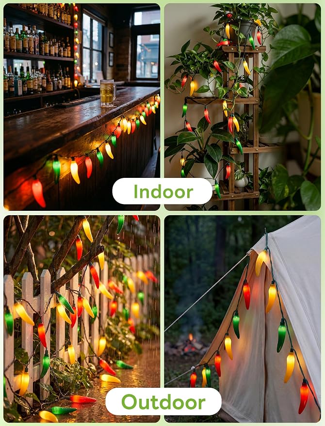 Multi-Colored Chili Pepper Halloween String Lights,13.6FT Chili Pepper Cluster Lights with 35 Chili Pepper Bulbs for Outdoor/Indoor Kitchen Garden Patio Christmas Decor