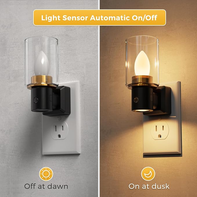 L LOHAS LED Candle Night Light, Flameless Candle Nightlight Plug in | 350°Rotating Dusk to Dawn Sensor Dimmable Night Light, Vintage Decorative Night Lights for Hallway Bathroom, 2 Pack