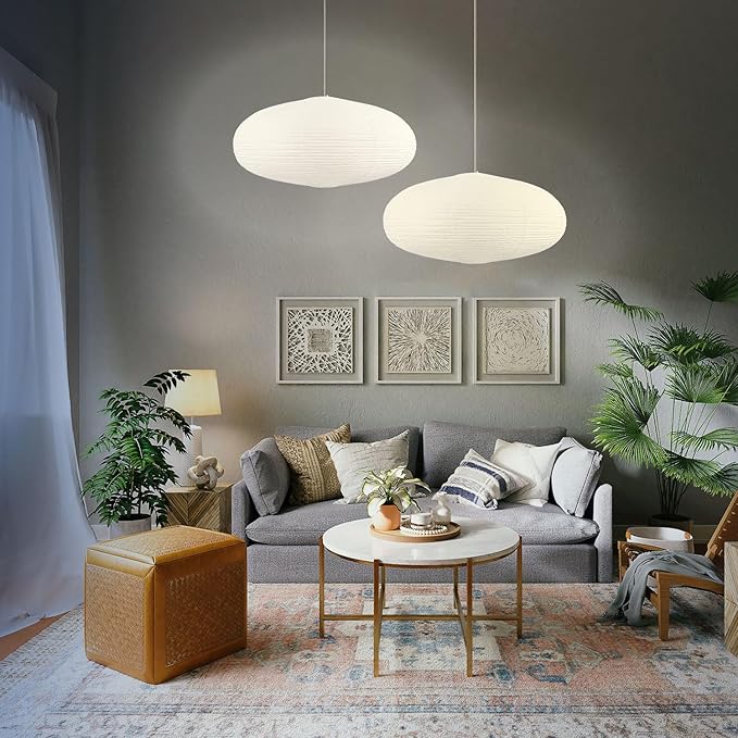 White Oval Paper Lanterns, 16.54" Large Hanging Paper Lantern Shade, 1 Pack | Chinese/Japanese Paper Pendant Lampshade, Handmade, for Party Decoration, Wedding, Home Decor Ceiling Lamp shade