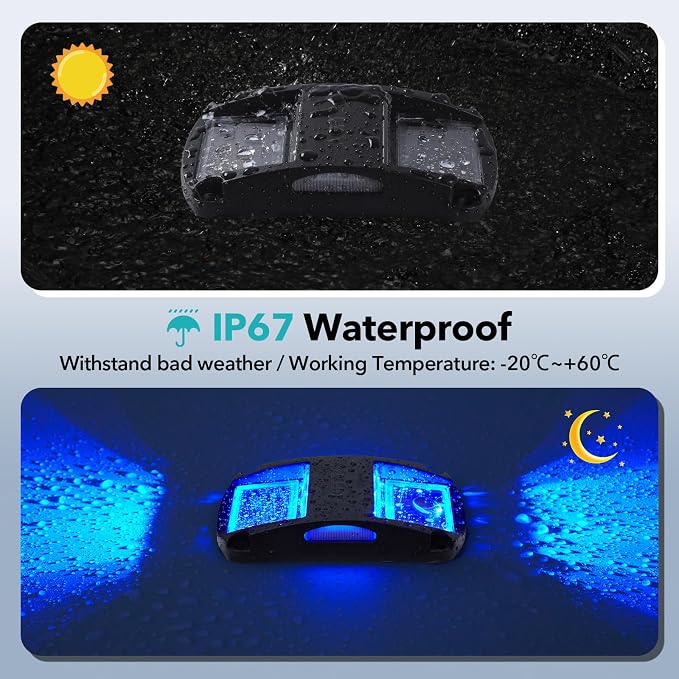 AGPTEK Solar Driveway Light 1 Pack, Outdoor Deck Dock Marine Waterproof | LED Solar Powered Driveway Marker Lights for Warning Step, Sidewalk, Pathway, Garden, Yard (Blue Light, Black)