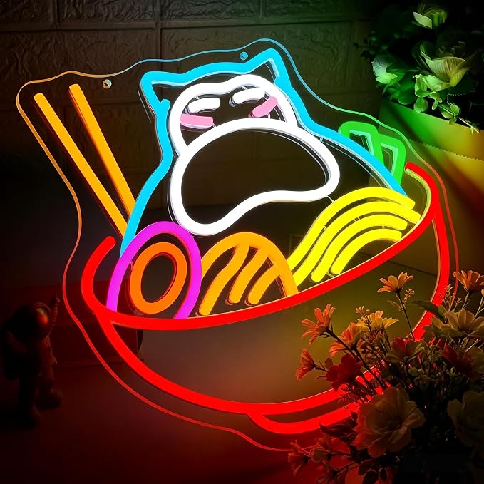 Ramen Neon Sign for Wall Decor Bear Noodle LED Light for Man Cave | Dimmable ramen neon light, bedroom, restaurant bar kitchen cafe decor, birthday gifts for men, size 14.3*12.9 in