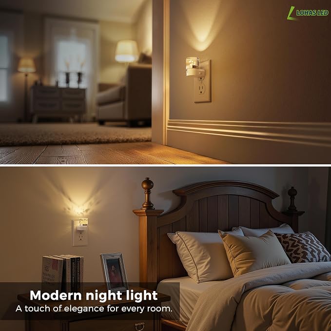 L LOHAS LED Night Light, 2 Pack Night Lights Plug into Wall | 3000K Soft Light LED NightLights, Built in Dusk to Dawn Sensor Bubble Wall Light for Hallway, Bathroom, Rooms