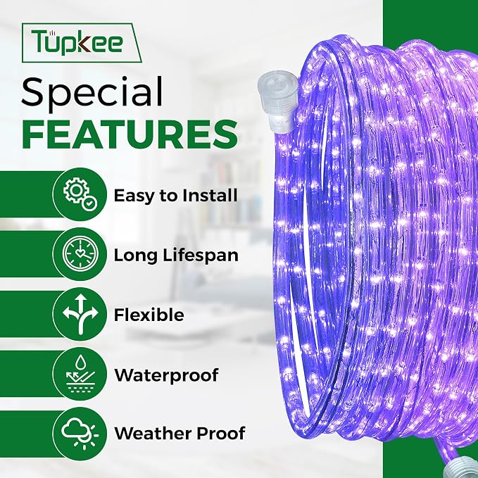LED UV Black Light Rope Light, 24 Feet, 10MM Diameter for Glow Party | UV Blacklight for Fluorescent Glow Parties, Birthday, Halloween, Stage Decoration, Indoor Outdoor, 144 Ultraviolet LED Bulbs