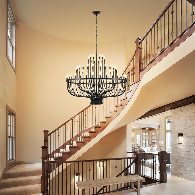 Extra Large Chandeliers for High Ceilings, Black Wagon Wheel Chandelier 72 Light 60In, Farmhouse Large Foyer Chandelier 3-Tier for Foye Entryway Staircase Living Dining Room