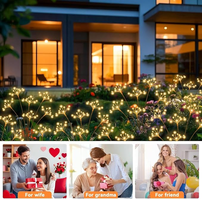 Solar Garden Lights 6 Pack Waterproof Solar Swaying Starburst Light Outdoor Lights for Yard Patio Walkway Pathway Party Wedding Christmas Decorative, Warm White