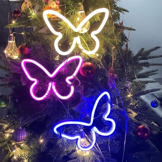 ENUOLI Butterfly LED Neon Decorative Lights, Neon Signs Butterfly Shaped Decor Neon Light,USB/Battery Powered Indoor Wall Decor for Bedroom,Kids Room,Birthday Party,Wedding,Gift(Warm White)