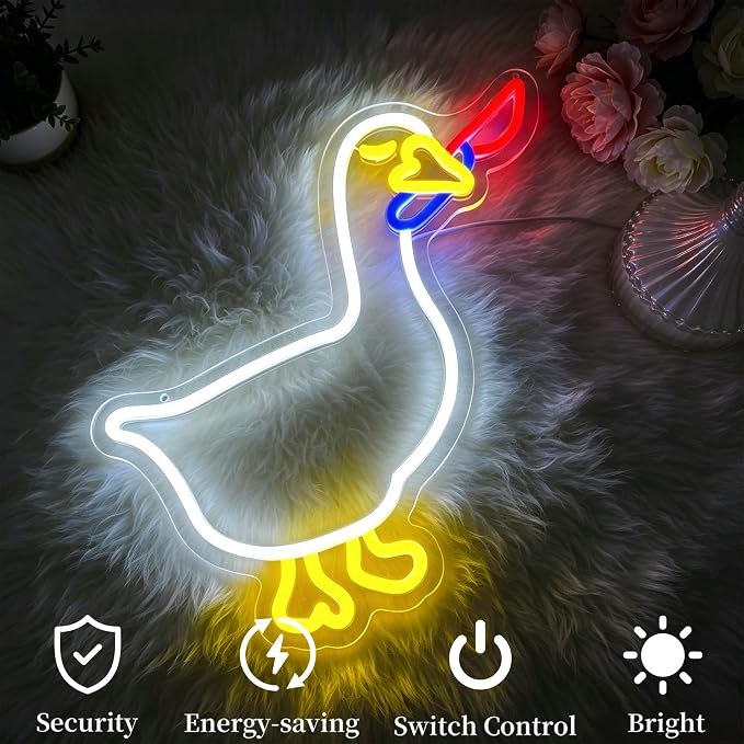 Goose Neon Sign Led Sign Neon Signs for Wall Decor Neon Lights | Goose Led Light Up Sign, White Game Room Decor, Boys Gift, Party, Wall Decor, 5V USB Powered