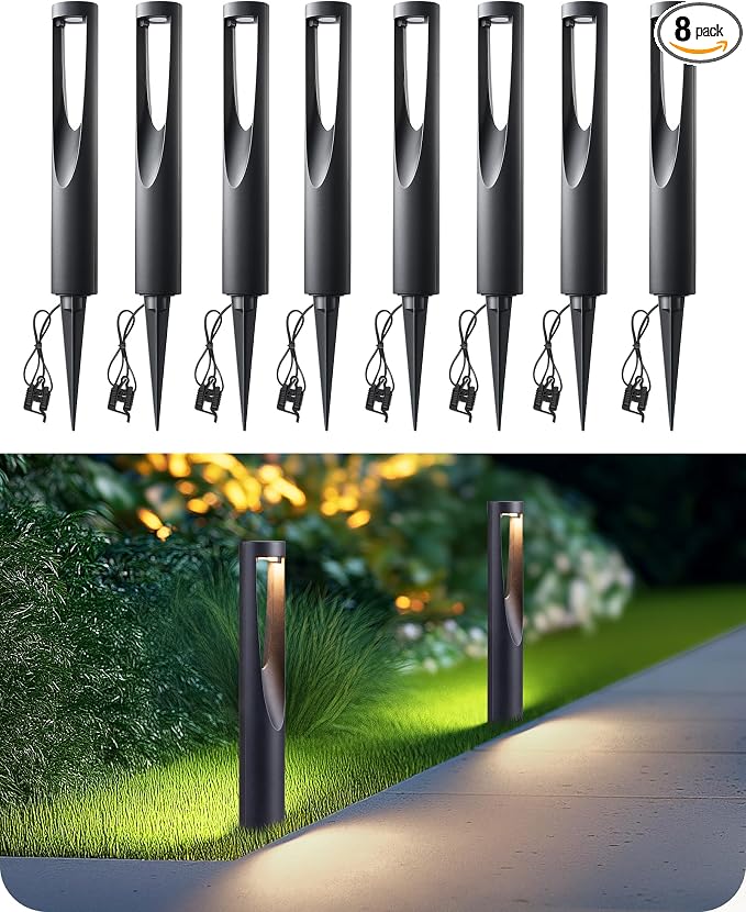 EDISHINE Low Voltage Landscape Lights for Walkway 8 Pack | 12V 2W 150LM 3000K, CRI80, Electric LED Pathway Lights Wired with Connectors, Waterproof for Path, Yard, Garden