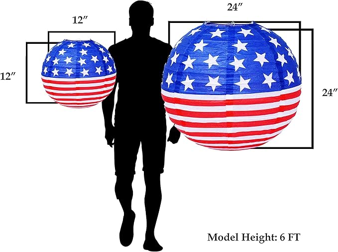 Mudra Crafts 12 In 10 American Flag Paper Lanterns Red White Blue Decorations for Armed Forces & Memorial Day Décor - USA Citizenship Event Patriotic Decorations
