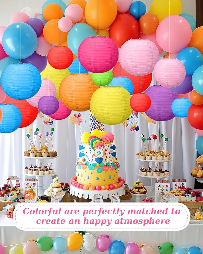 Treela 80 Pcs Paper Lanterns Chinese Japanese Lanterns for Wedding, 4'', 6'', 8'', 10'', 12'' Lamps for Ceiling Hanging Decor Spring Bridal Baby Shower Birthday Party Decorations Easter(Multicolor)