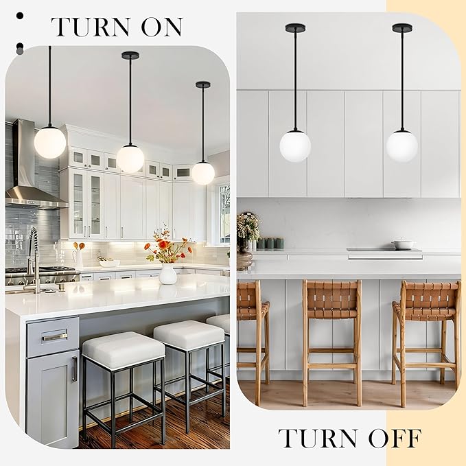 6" Globe Pendant Light Black 2 Pack Mid Century Pendant Light Globe Pendant Lights Kitchen Island Matte Black Finished with Milk Glass Adjustable Ceiling Light Fixtures for Dining Room Bar