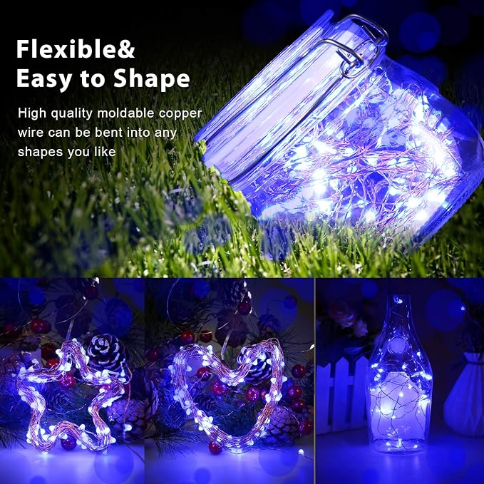 Ariceleo USB Powered Fairy Lights, 100 led 33 ft. USB Plug in Copper Wire USB String Lights for Bedroom Christmas Decoration Wedding Party Firefly Lights (Blue,1 Pack)