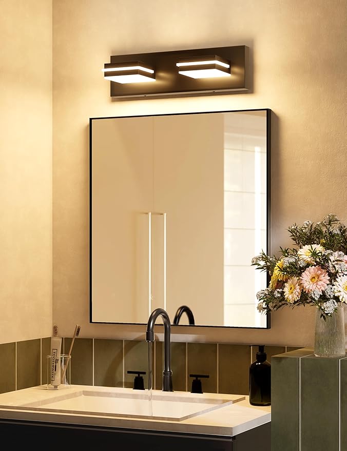 VOLISUN Modern Bathroom Vanity Light Fixtures (2-Light, 15.5-Inch), 5CCT Dimmable Bathroom Lighting Fixtures Over Mirror, 360°Rotatable Head, Black LED Vanity Lights for Bathroom-ETL Certificated