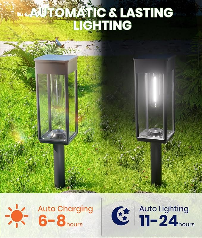 BITPOTT Solar Pathway Lights Outdoor, Bright Solar Lights for Outside Waterproof IP65, 12 Pack Auto On/Off Garden Lights Solar Powered Landscape Lights for Yard Walkway Driveway Lawn