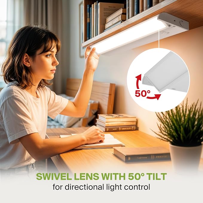 ASD Swivel LED Under Cabinet Lighting Plug in or Hardwired 18 Inch, Dimmable Under Cabinet Lights with High/Low/Off Switch, 3CCT 2700K-4000K, Linkable Under Counter Lights for Kitchen, White, ETL