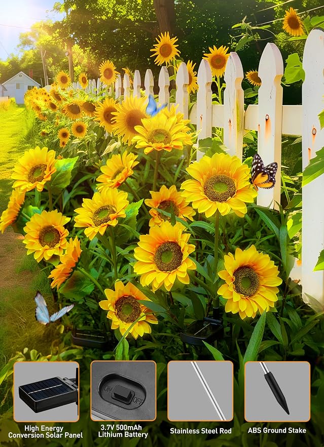 Brightown Solar Garden Lights, 4 Pack Sunflowers Flower Lights Waterproof | Larger & Realistic Sunflowers, Bigger Solar Panel, Waterproof LED Solar Lights Outdoor for Yard Garden Lawn Pathway Decor
