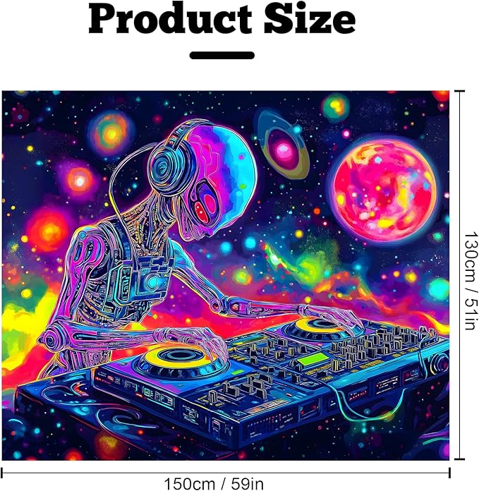 BVBOX Blacklight Space Astronaut Tapestry UV Reactive Galaxy Planet Glow in Dark Tapestries Black Light Poster Neon Wall Hanging Art for bedroom Living Room (Alien 2-1M)