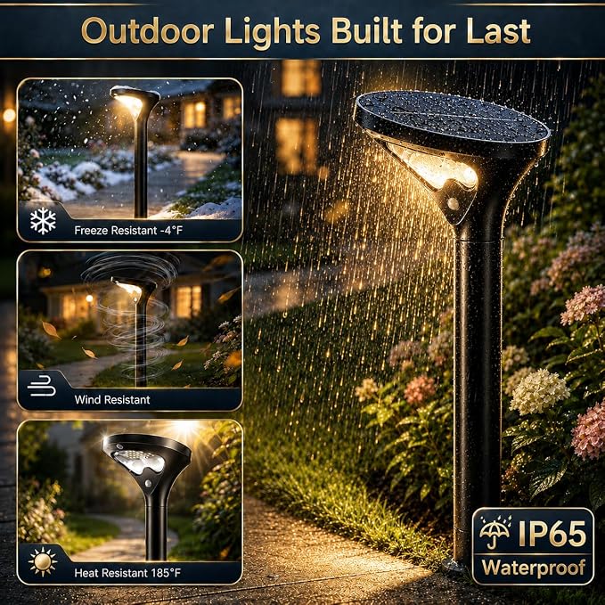 Garpar 400LM Solar Pathway Lights with Motion Sensor, Tempered Glass Panel | 26 LEDs, 3 Modes, Waterproof, 1500mAh Battery, Larger Solar Panel, 3 Height Options for Garden Yard Walkway Driveway Path