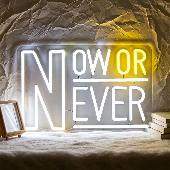 Positive Neon Lights Signs Neon Sign Led Sign Light for Wall Decor | Now Or Never Neon Sign for Room Decor,Positive Decoration,Motivational Wall Decor,Gift,5V USB Powered Dimmable