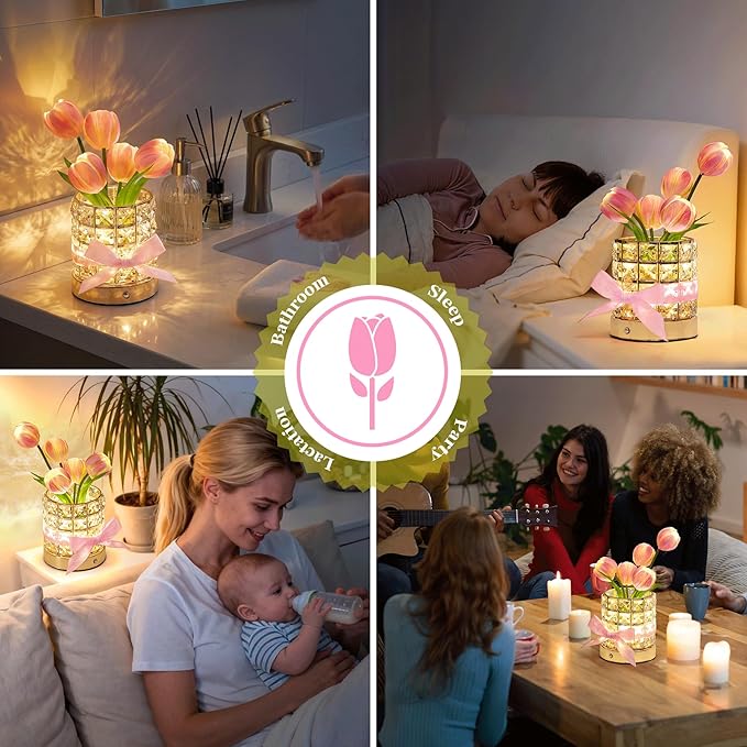 Tulip Flower Lamp, Mothers Day Gifts | USB Rechargeable Cordless Night Light | Touch Control | 3-Color Adjustable Dimming | Mother's Day Gift for Mom, Birthday Gift for Women, Home Decor