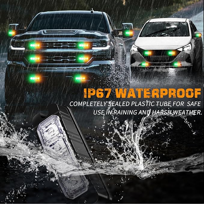 XRIDONSEN 8PCS Sync Truck Grill Strobe Lights 32 LED Amber Green Emergency Lights Grille Surface Mount Strobe Flashing Warning hazard Caution Safety Light for Tow Plow Trucks Construction Vehicles Car