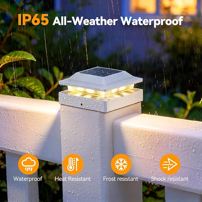 Solar Post Cap Lights for 4x4 Wood/Vinyl Posts, 12 Pack | IP65 Waterproof Fence Post Solar Lights, Outdoor Post Lights with 2 Color Modes Decorate Garden Patio Porch Backyard, White