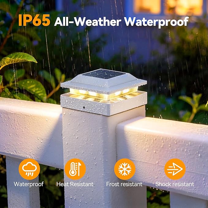 Solar Post Cap Lights for 4x4 Wood/Vinyl Posts, 6 Pack | IP65 Waterproof Fence Post Solar Lights, Outdoor Post Lights with 2 Color Modes Decorate Garden Patio Porch Backyard, White