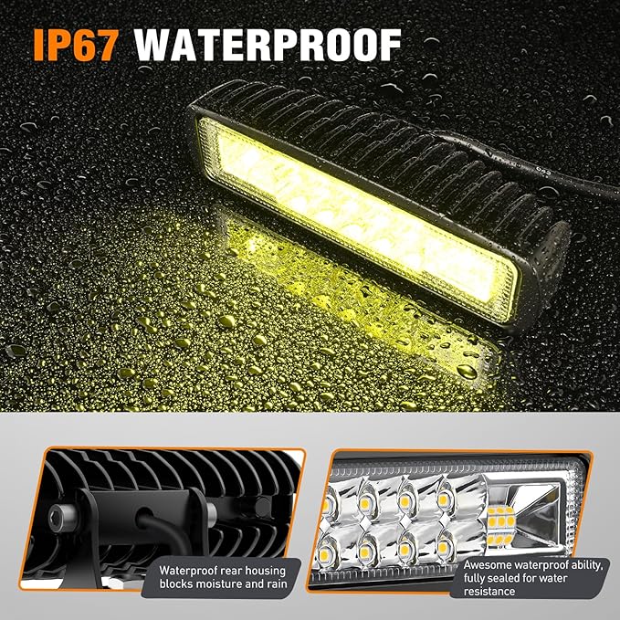 Nilight 6 Inch Yellow LED Light Pods 2 PCS 60W Flood Spot Combo Beam Off Road Work Driving Fog Lighting for 12V 24V ATV UTV Pickup Truck Tractor Boat