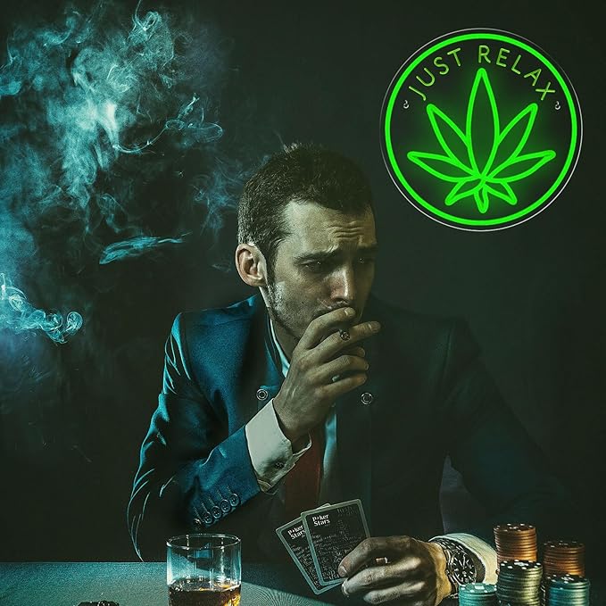 Just Relax Neon Sign Dimmable Green Leaf LED Neon Lights Signs for Wall Decor Leaf Weed Neon Light for Man Cave Smoker Bedroom Game Room Hotel Bar Club Party Decor