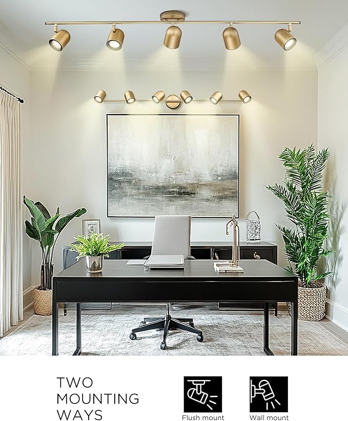 FEMILA 46.3" Track Lighting Fixtures Ceiling, Brass Gold Track Light Kit, 3000K Bulbs Included, 4FS78TL-6 BG