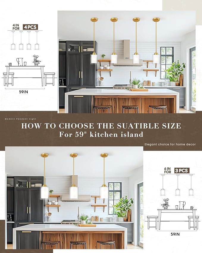 TENGXIN Modern Pendant Light, 6-in Brushed Gold Modern Pendant Light for Kitchen Island, Hanging Ceiling Light Fixture, Farmhouse Pendant Lighting for Dining Room Bedroom Bar Office,TXPLBG02-L