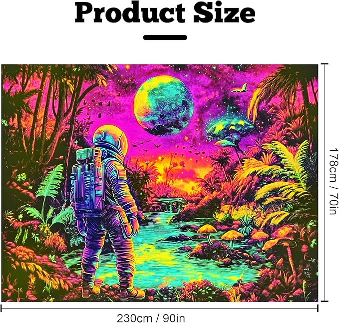 BVBOX Blacklight Space Astronaut Tapestry UV Reactive Galaxy Planet Glow in Dark Tapestries Black Light Poster Neon Wall Hanging Art for bedroom Living Room (Astronauts & Space -UV-3M)