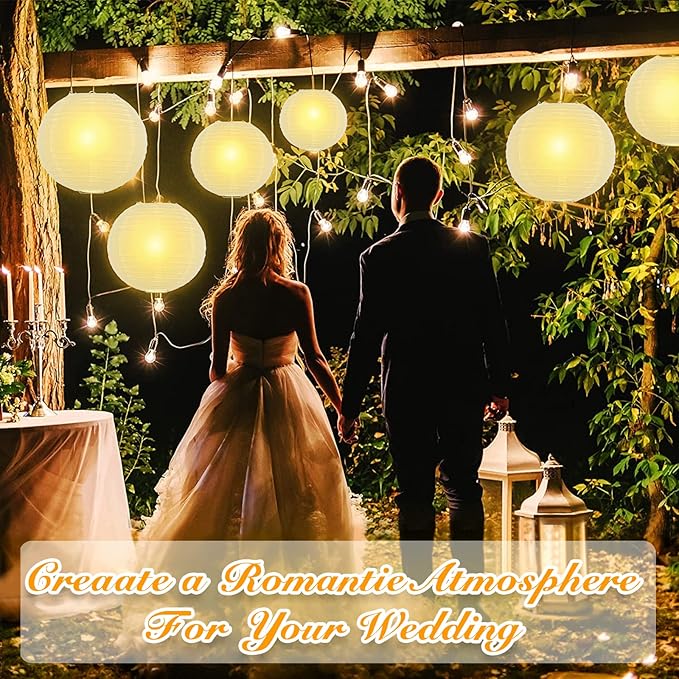 Hanging Paper Lanterns Decorative, White Chinese Paper Lanterns Ceiling Party Decorations with 16 LED Lights for Baby Shower Wedding Anniversarie Graduation Engagement Valentine's Day, Pack of 16