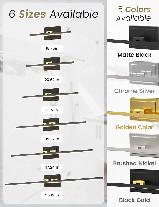 VOLISUN Modern Bathroom Vanity Light 39.4 inch, Rotatable, 24W Dimmable 5CCT Led Bathroom Light Fixture Over Mirror, Black Gold Bar Vanity Light for Bathroom Mirror Cabinets-ETL Certificated