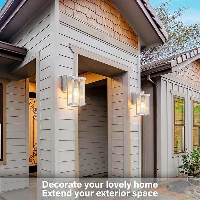 Porch Lights with GFCI Outlets Dusk to Dawn Outdoor Wall Lights Waterproof Exterior Lighting Fixtures Modern Outside Lights Wall Mount for House Patio Garage,White,11.8''H, 2 PC