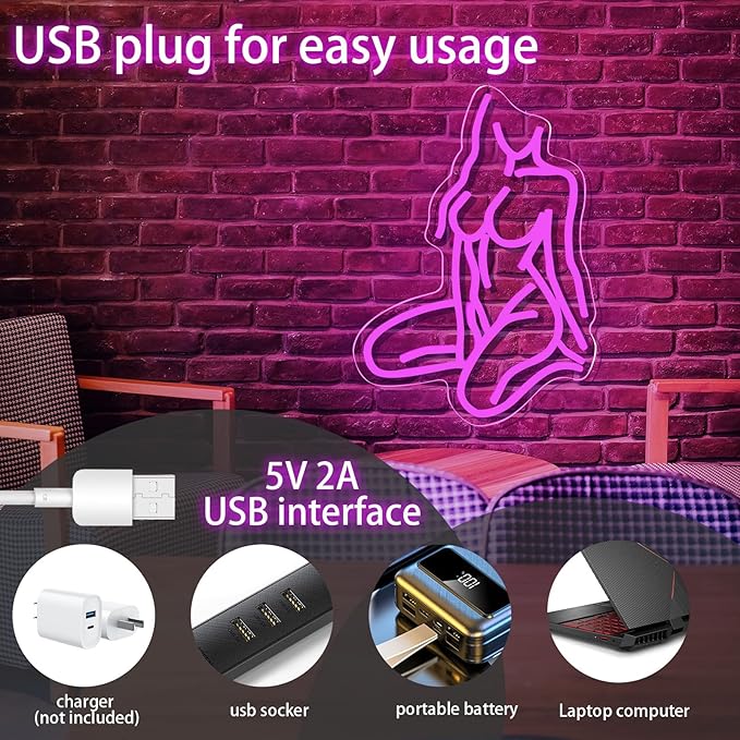 Lady Neon Sign for Wall Decor Beauty Miss Led Light Up Sign Bedroom Bar Club Party for Man Cave Room Hanging Pink Led Sign Art Birthday Decoration Gifts