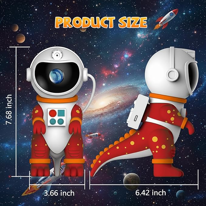 Dinosaur Astronaut Galaxy Star Projector Night Light, 8 in 1 LED Space Planetarium Lamp, 360° Rotating with Remote & Timer, Kids Adults Bedroom Decor, Christmas Birthday Gifts (Red)