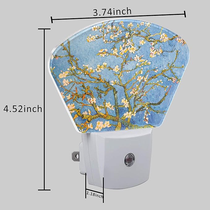 Blossoming Almond Tree Oil Painting Plug in Night Lights, Art Painting Nightlight Plug Into Wall Dusk to Dawn Sensor for Kid Girls Boys Women Bedroom,Hallway,Kitchen,Bathroom,Stairs Decor