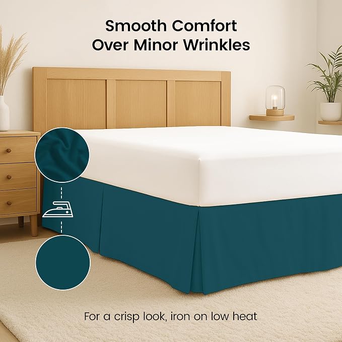 Twin Bed Skirt, Hides Under-Bed Storage 15 Inch Drop, Pleated, Teal | Easy Fit Design, Shrinkage & Fade Resistant, Hotel Style, Microfiber Durable Fabric, Machine Washable