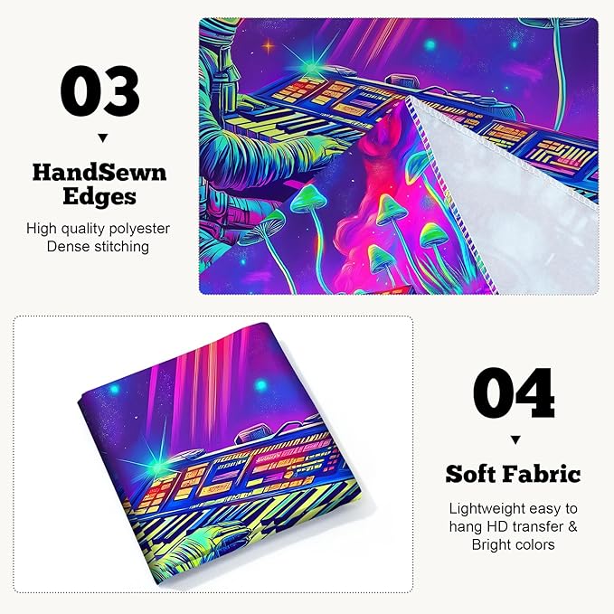 BVBOX Blacklight Space Astronaut Tapestry UV Reactive Galaxy Planet Glow in Dark Tapestries Black Light Poster Neon Wall Hanging Art for bedroom Living Room (Astronaut Play the Keyboard-3M)