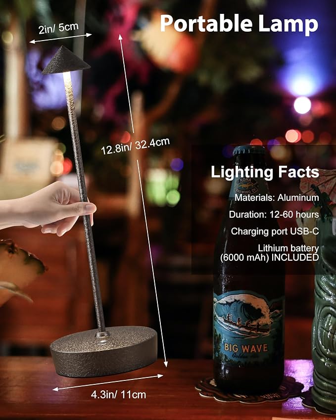 Cordless Table Lamps Rechargeable 6000mAh Battery Operated LED Desk Lamp | Outdoor Waterproof Portable 3 Color Touch Dimmable Table Light for Patio Restaurant Dining Home Set of 2 Glacier Khaki